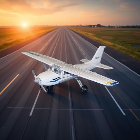 Runway 24 Cessna 172 (Blue/White) N470ES Daron Collectible Diecast Airplane A21 - Picture 1 of 13